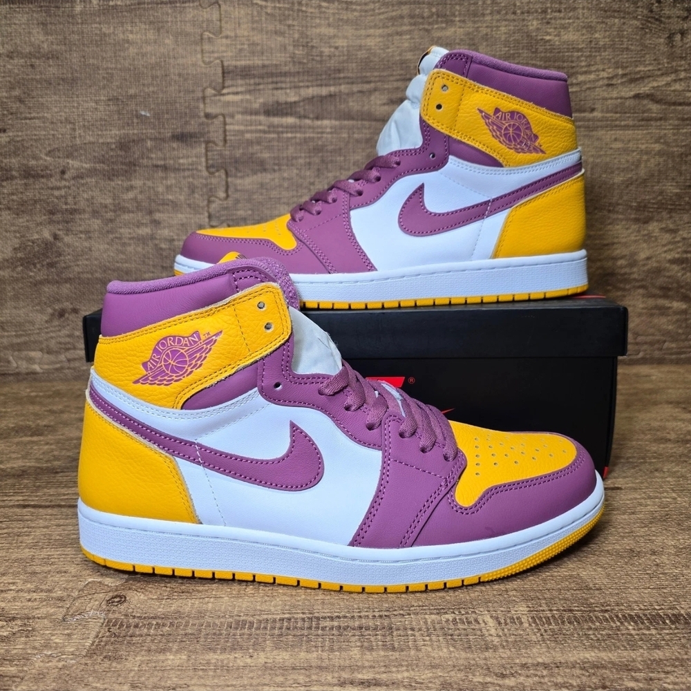 Air Jordan 1 High Top Sneakers - Purple, Yellow & White